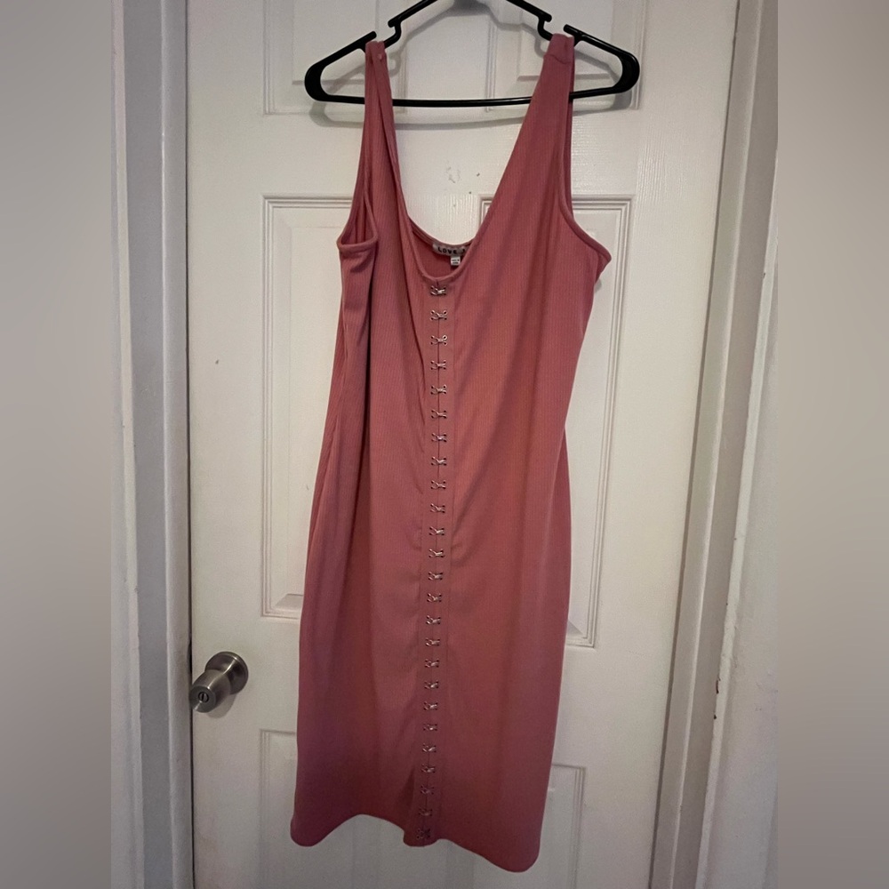 Love J Baby Pink Ribbed Bodycon Tank Dresss with Faux Corset Detail 2X